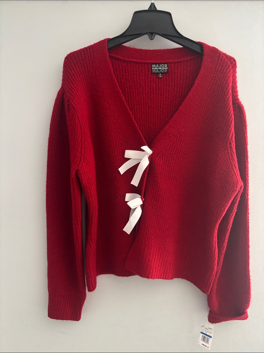 Major Major Red V-Neck Tie-Front Knit Cardigan